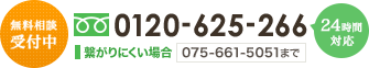 無料相談受付中0120-625-266　フリーダイヤル24時間受付中　つながりにくい場合は075-661-5051